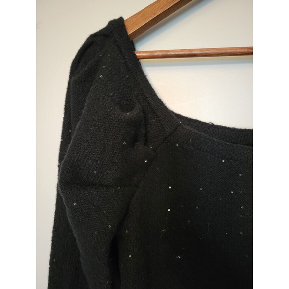 Midi Sweater Dress Womens Medium Black Sparkles Ruffled Shoulder Off Shoulder -C - Picture 3 of 12